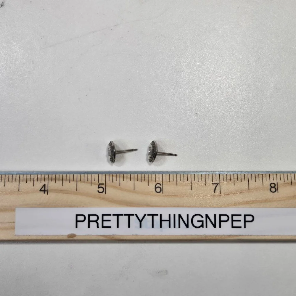 Brighton Earrings Silver Heart Shaped Crystal Stud Posts Classic Scrollwork - Picture 4 of 7